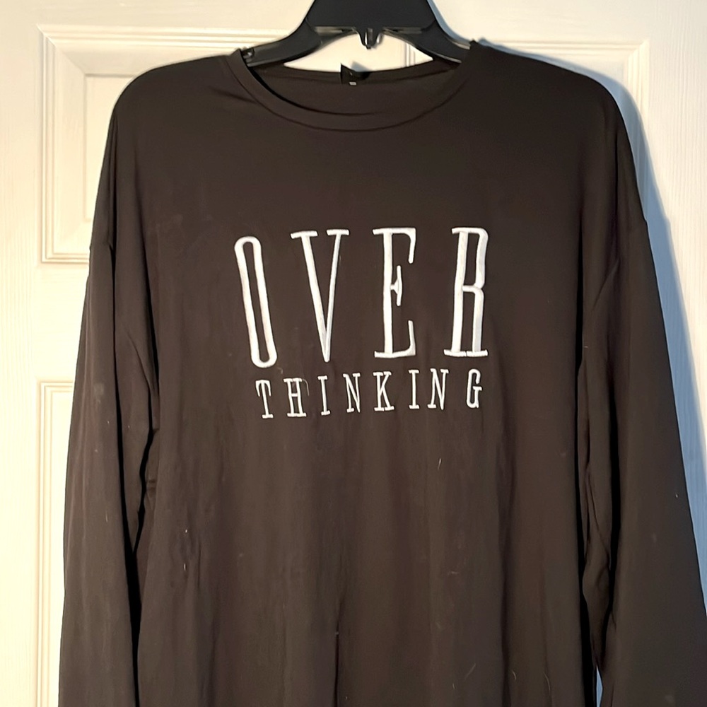 “Over Thinking” long sleeve tee, no stains just weird lighting, size small